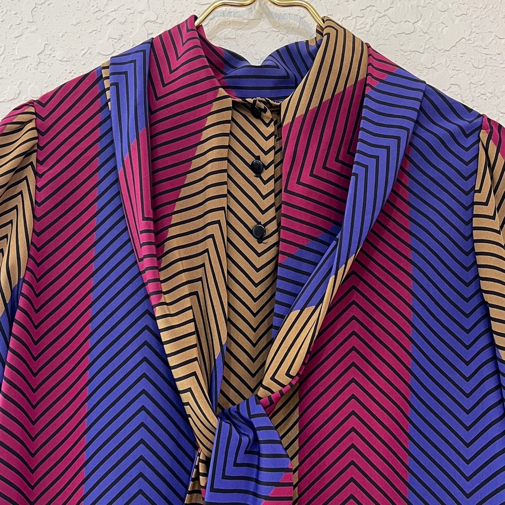 Vintage Sasson Chevron Stripe Skirt & Blouse Matching Set 70s 80s - Picture 7 of 12